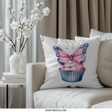 Butterfly Cupcake Pillow, Whimsical Decor, Girl's Room, Playroom Pillow, Nursery Pillow, Decorative Pillow - Tawshia