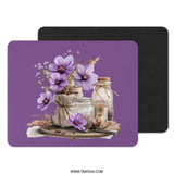Purple Floral Mouse Pad, Flower Jars Desk Accessory, Botanical Computer Mat, Aesthetic Office Decor, Home Office Mousepad, Cute Mousepad - Tawshia