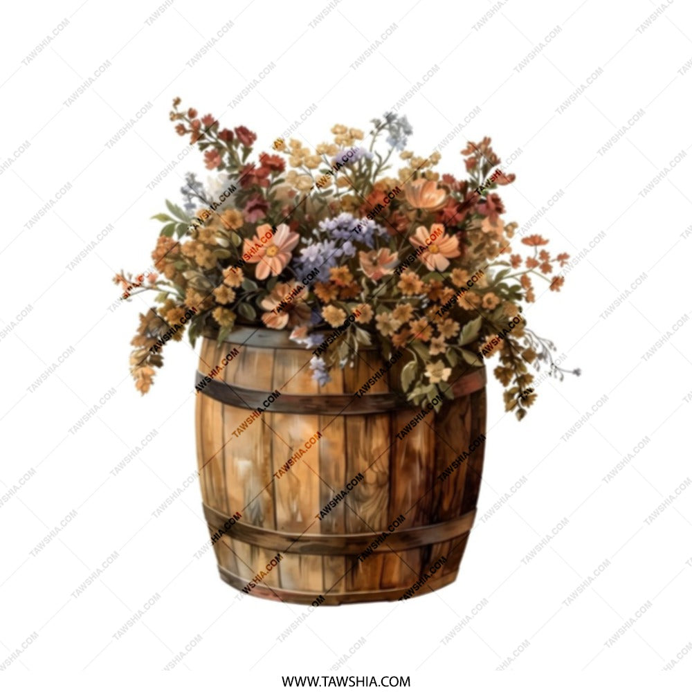 Floral Barrel Tote Bag, Rustic Flower Design, Farmhouse Style Bag, Botanical Art Tote, Nature Lover Gift, Trendy Everyday Bag - Tawshia