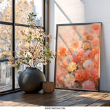 Floral Wall Art, Orange Pink Flowers Print, Botanical Art Print, Flower Painting Wall Decor, Home Decor Wall Art, Living Room Wall Decor - Tawshia