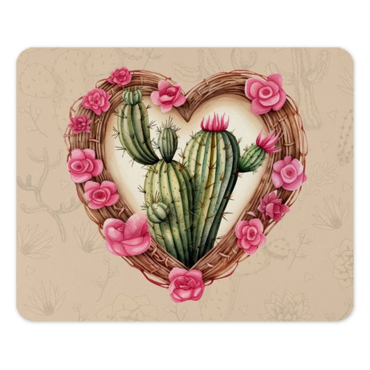 Cactus MousePad, Heart of Roses, Desert Flower Computer Mat, Botanical Desk Accessory, Unique Office Decor, Gift Idea - Tawshia