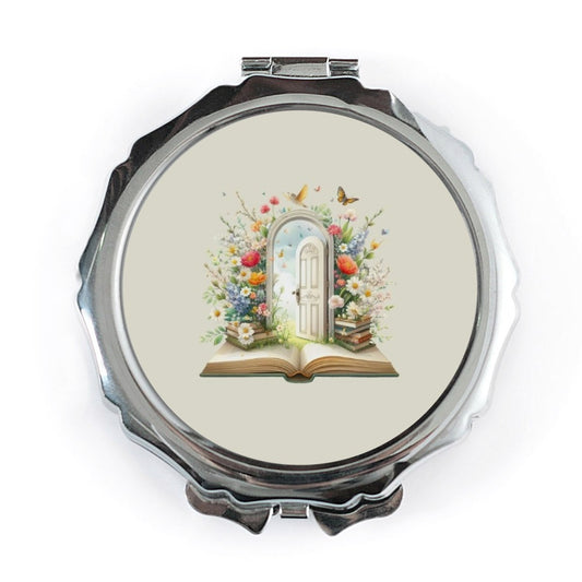 Floral Doorway Pocket Mirror, Book Lover Gift, Whimsical Portable Mirror, Cottagecore Aesthetic, Butterfly Pocket Mirror - Tawshia
