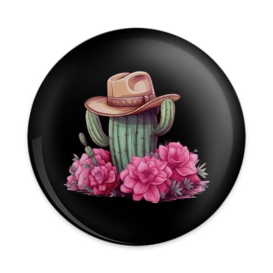 Cowboy Cactus Pinback Button, Western Style Badge, Floral Desert Button, Unique Hat Accessory, Cactus Lover Gift - Tawshia