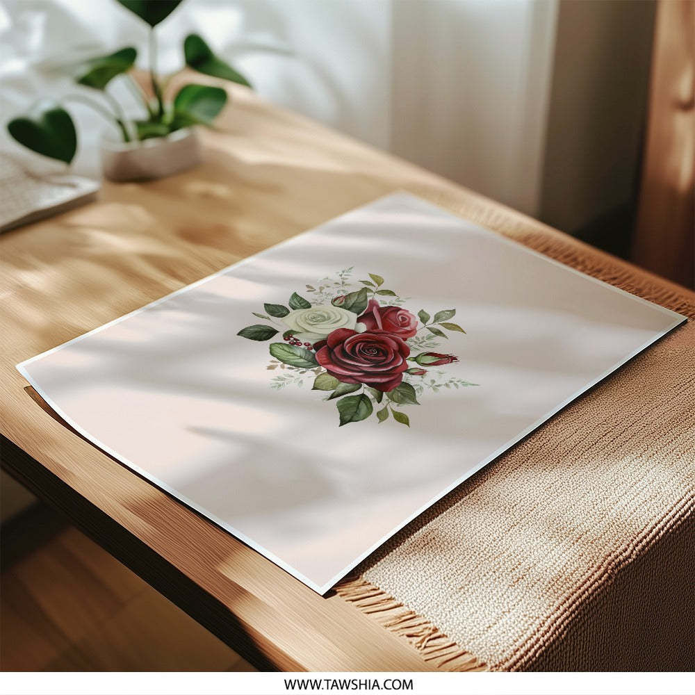 Rose Bouquet Photographic Prints, Floral Wall Art, Botanical Decor, Flower Art Print, Red and White Roses, Elegant Home Decor, Gift Idea - Tawshia