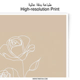 Rose Line Art Photographic Print, Minimalist Flower Art, Beige Botanical Wall Decor, Floral Drawing Print, Modern Home Decor - Tawshia
