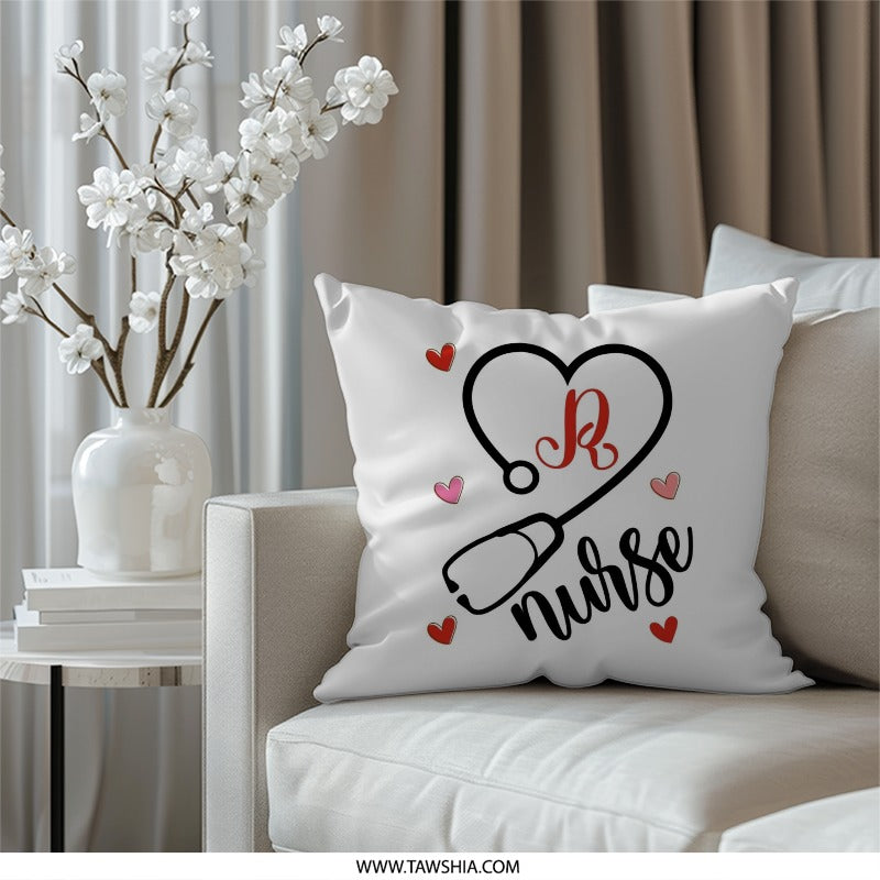Nurse Initial Pillow, Personalized Gift for Nurses, Heart Stethoscope Pillow, Nursing Graduate Pillow, Nurse Appreciation Gift - Tawshia