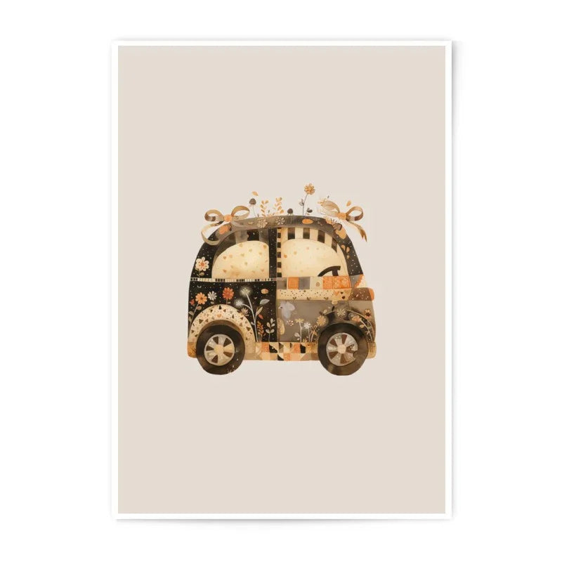 Cute Car Photographic Prints, Whimsical Art Prints, Floral Car Print, Transportation Decor, Unique Wall Art, Home Decor, Gift Idea - Tawshia