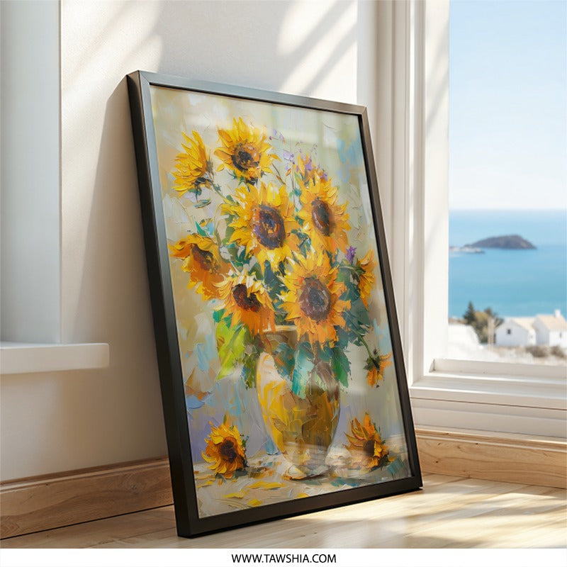 Sunflower Painting Wall Art, Floral Wall Decor, Sunflower Bouquet Art, Flower Vase Print, Bright Wall Art, Home Decor, Art Print - Tawshia