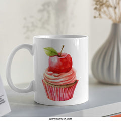 Apple Cupcake Mug, Watercolor Mug, Sweet Treat Coffee Mug, Dessert Lover Gift, Cute Mug, Unique Mug, Foodie Gift, Apple Art - Tawshia