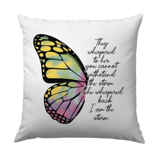 Butterfly Quote Pillow, Inspirational Saying Pillow, Motivational Pillow, Watercolor Butterfly Home Decor, I am the storm Butterfly Pillow - Tawshia