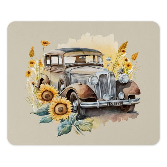 Vintage Car Mouse Pad, Antique Auto Sunflower Design, Unique Office Decor, Retro Vehicle Gift, Classic Car Lover Desk Accessory, PC Gaming - Tawshia