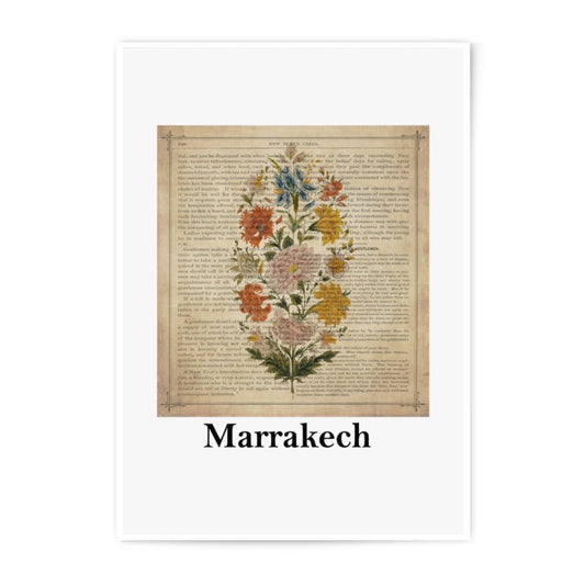 Vintage Floral Photographic Print, Botanical Art on Antique Book Page, Marrakech Decor, Flower Illustration, Home Decor, Wall Art - Tawshia