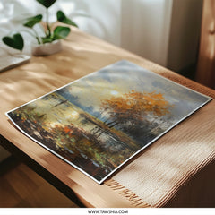 Autumn Lake Photographic Print, Landscape Art Print, Wall Art, Nature Decor, Fall Colors, Sunset Scene - Tawshia