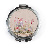 Fairytale Pocket Mirror, Castle Compact Mirror, Pink Butterfly Travel Mirror, Floral Vanity Mirror, Gift for Her, Makeup Mirror - Tawshia