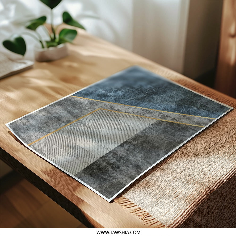Abstract Geometric Photographic Print, Modern Art, Blue Gray Gold Decor, Minimalist Wall Art, Contemporary Home Decor - Tawshia