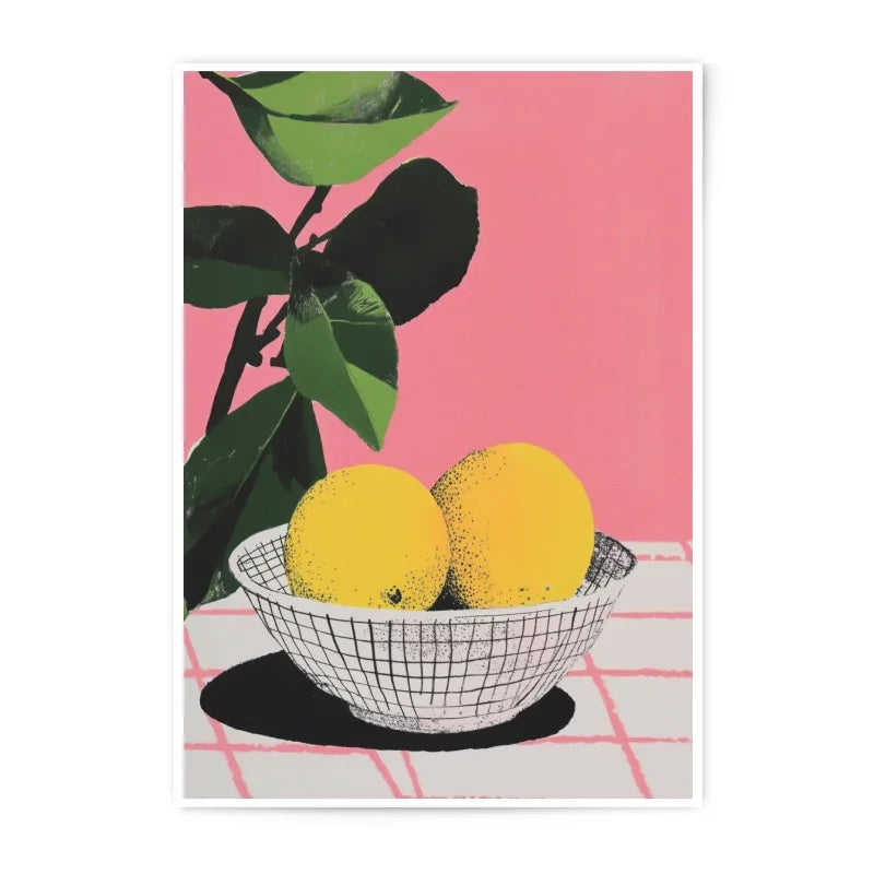 Lemon Photographic Print, Still Life Art, Fruit Wall Decor, Kitchen Art, Citrus Print, Pink Wall Art, Modern Art Print, Minimalist Decor - Tawshia