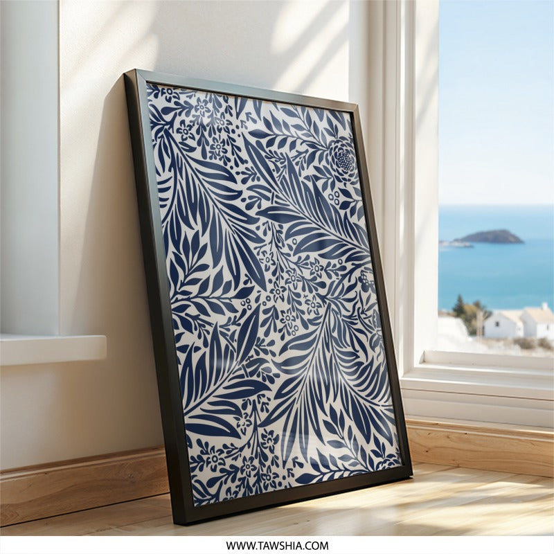 Indigo Floral Wall Art, Botanical Print, Navy Blue Foliage Decor, Modern Home Art, Elegant Nature Inspired Artwork, Living Room Decoration - Tawshia