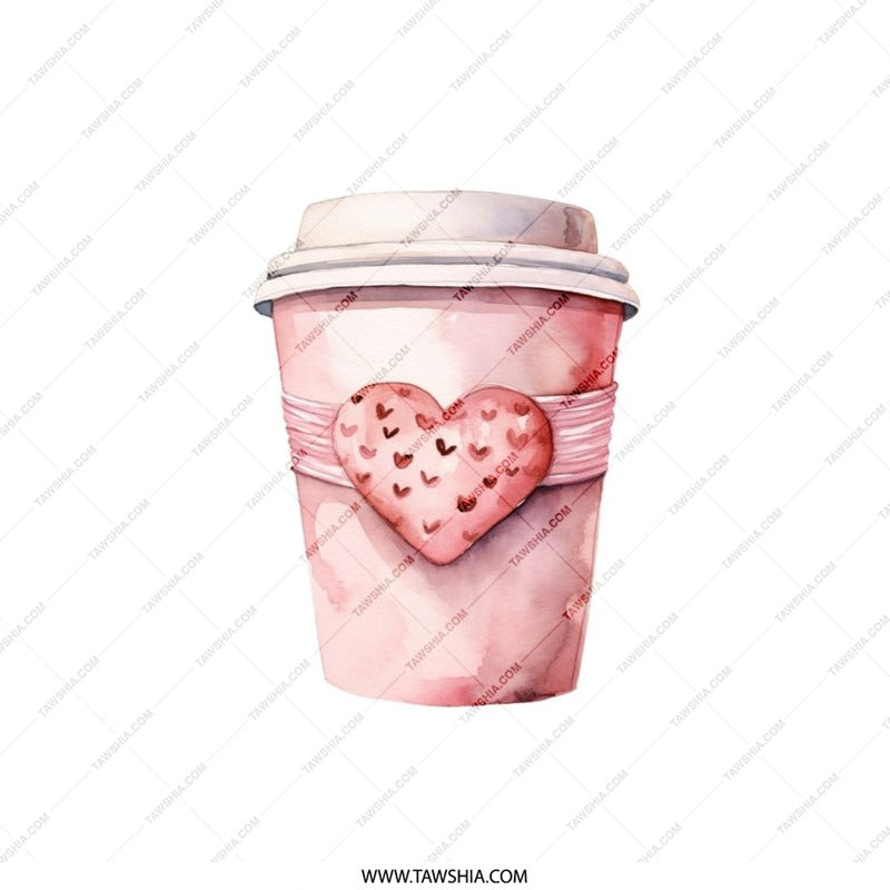 Pink Coffee Cup Pillow, Heart Pillow, Valentines Day Pillow, Love Pillow, Watercolor Pillow, Throw Pillow, Home Decor - Tawshia