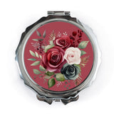 Floral Pocket Mirror, Burgundy Rose Compact Mirror, Flower Girl Gift, Wedding Favor, Bridesmaid Gift, Makeup Mirror - Tawshia
