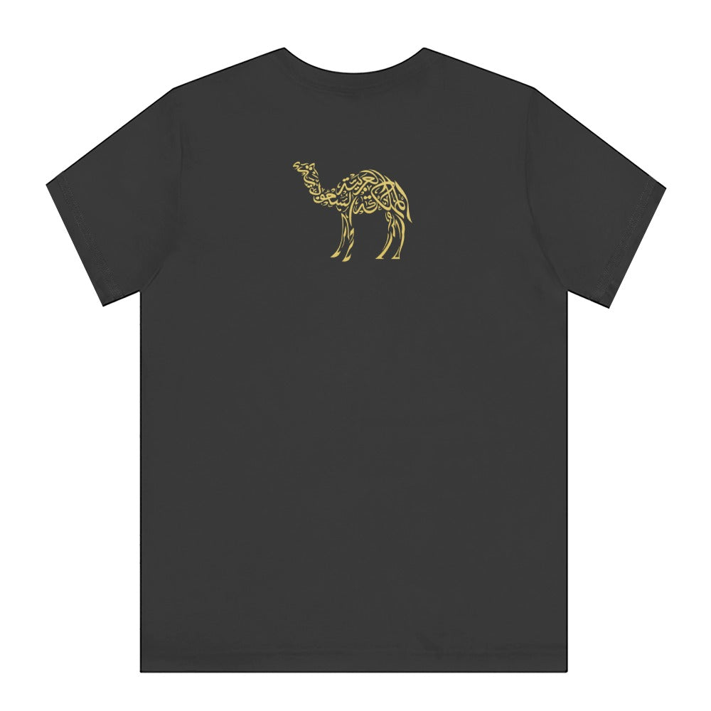 Elegant Golden Camel Design on Black T-shirt product type
