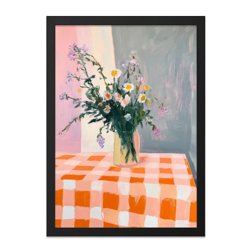 Floral Wall Art, Still Life Painting, Flower Bouquet Print, Checkered Tablecloth Art, Modern Art Print, Home Decor Wall Art - Tawshia