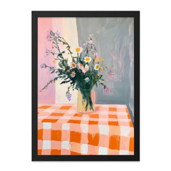 Floral Wall Art, Still Life Painting, Flower Bouquet Print, Checkered Tablecloth Art, Modern Art Print, Home Decor Wall Art - Tawshia