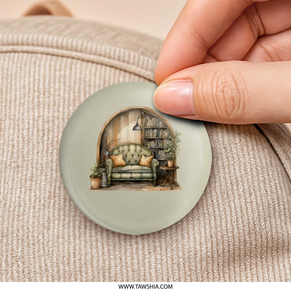 Cozy Room Pinback Button, Reading Nook Button, Bookshelf Decor, Relaxing Room Pin Button, Book Lover Gift, Home Decor Pinback Button - Tawshia