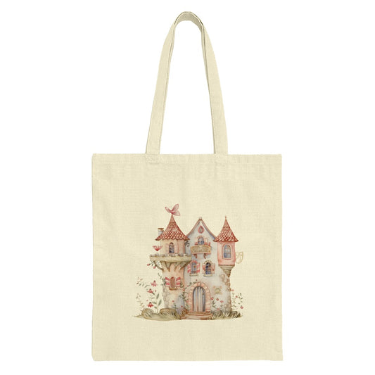 Fairy Tale Castle Tote Bag, Whimsical Home Decor, Fantasy Art Gift, Cute Pink Castle, Magical House, Unique Shopping Bag - Tawshia