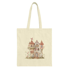 Fairy Tale Castle Tote Bag, Whimsical Home Decor, Fantasy Art Gift, Cute Pink Castle, Magical House, Unique Shopping Bag - Tawshia
