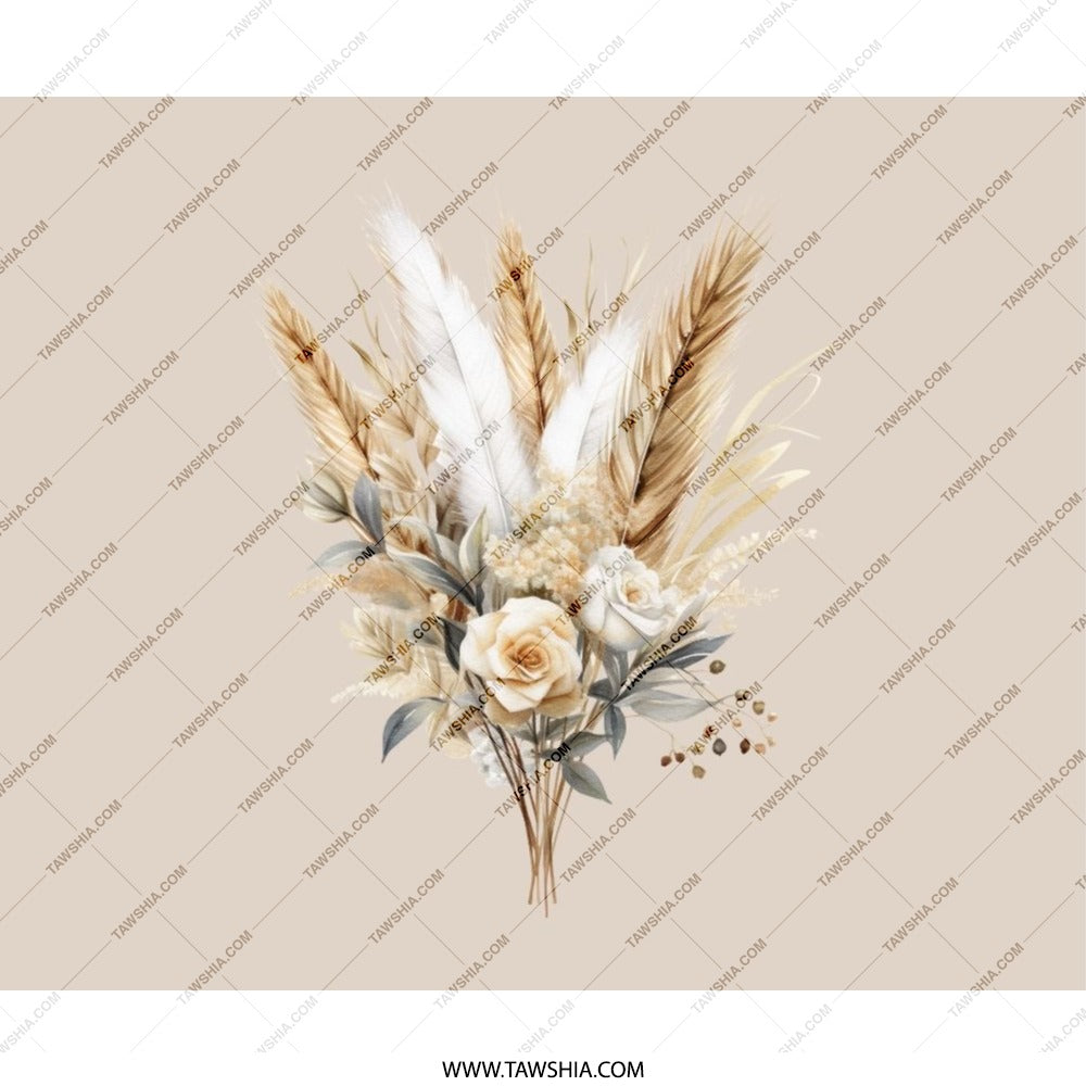 Floral Mouse Pad, Bohemian Bouquet Desk Decor, Elegant Botanical Design, Beige Aesthetic, Neutral Office Accessories, Trendy Mousepad - Tawshia