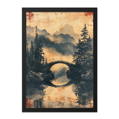 Serene Bridge Wall Art, Mountain Landscape Print, Peaceful Nature Artwork, Misty Forest Decor, Calming Zen Scenery, Home Decoration - Tawshia