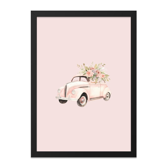 Pink Car Wall Art, Floral Car Print, Vintage Car Decor, Watercolor Car Art, Girly Wall Decor, Flower Car Artwork, Pastel Car Art - Tawshia