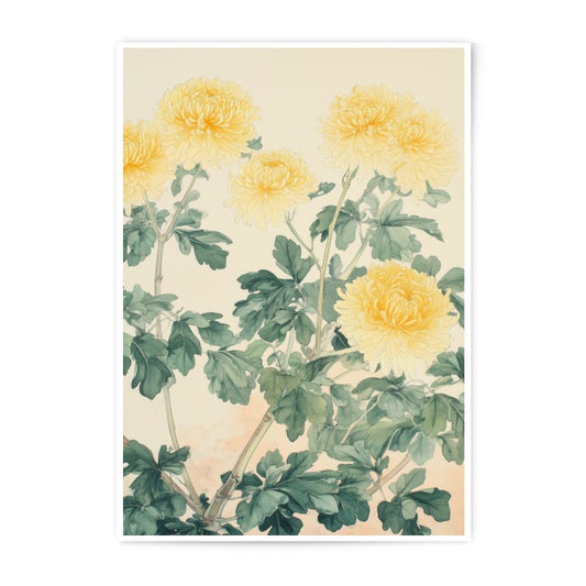 Chrysanthemum Photographic Print, Yellow Floral Wall Art, Vintage Botanical Print, Flower Photography, Japanese Art Print, Floral Home Decor - Tawshia