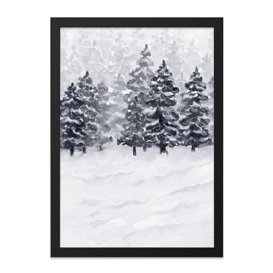 Winter Pine Tree Wall Art, Watercolor Forest Print, Snowy Landscape Decor, Monochrome Scenery, Modern Home Decor, Winter Season Artwork - Tawshia
