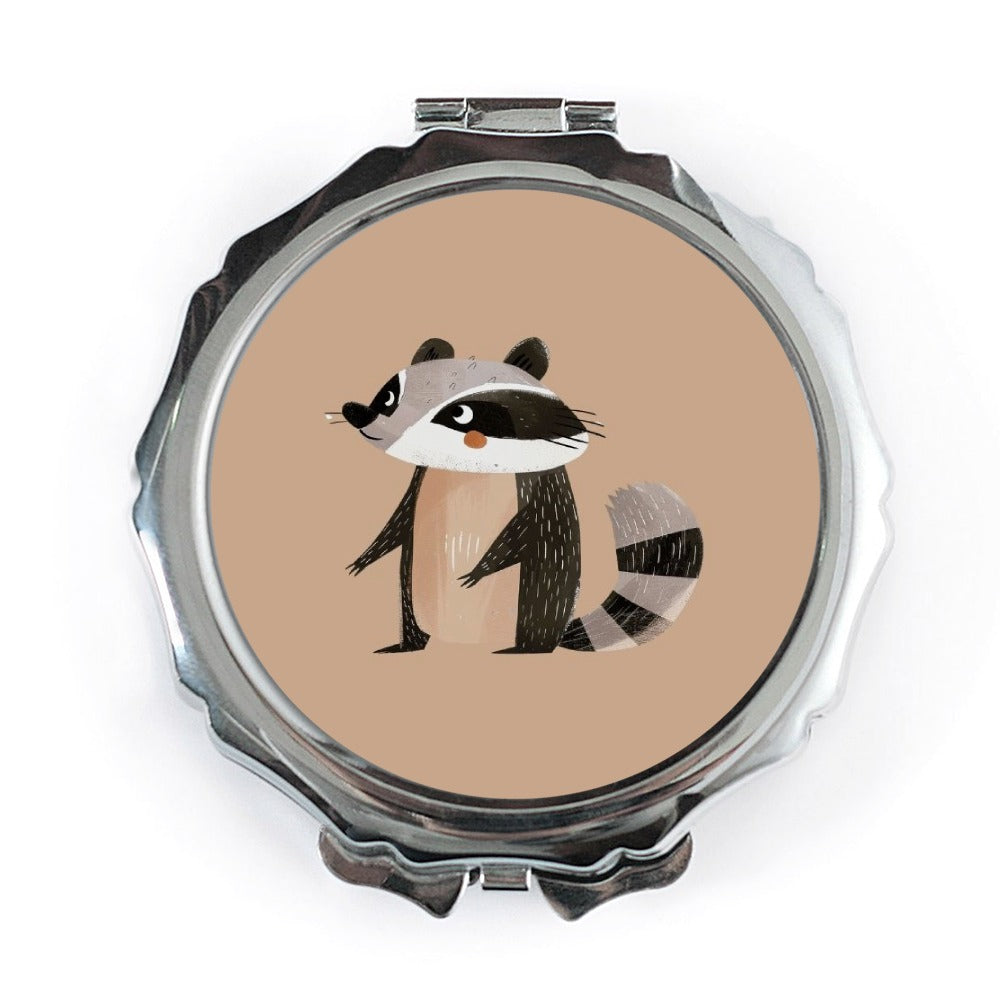 Cute Raccoon Pocket Mirror, Forest Animal, Pocket Mirror for Makeup, Cartoon Pocket Mirror, Handbag Mirror, Gift for Her, Makeup Mirror - Tawshia