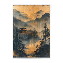 Asian Landscape Photographic Print, Oriental Temple Art Print, Zen Art, Mountain Lake Scenery, Japanese Art, Asian Wall Decor - Tawshia