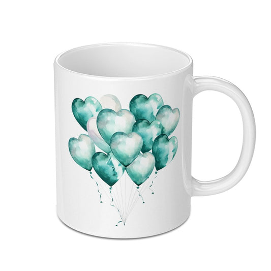Heart Balloon Mug, Watercolor Balloons Coffee Mug, Teal Balloons Gift, Balloon Mug, Anniversary Mug, Celebration Gift - Tawshia