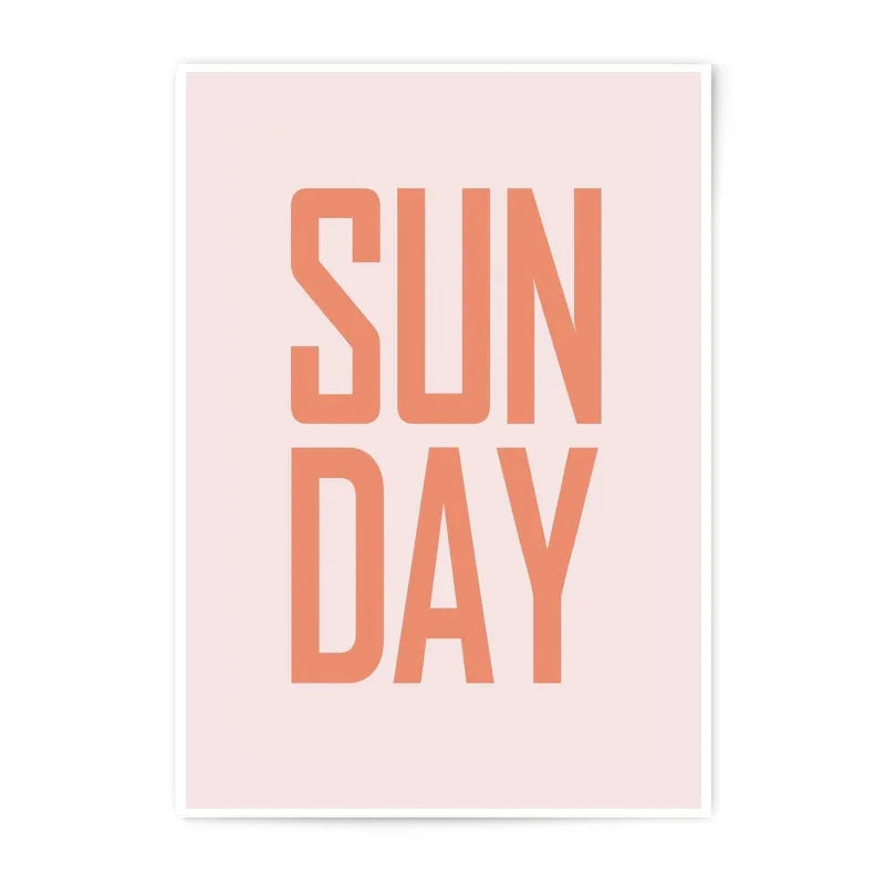Sunday Photographic Print, Typography Wall Art, Minimalist Poster, Peach and Pink Decor, Weekend Vibes, Modern Home Art - Tawshia
