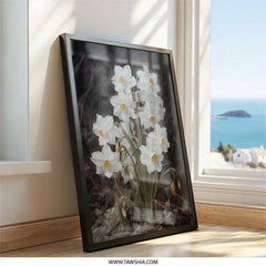 Narcissus Wall Art, Flower Painting, White Daffodil Print, Floral Home Decor, Botanical Art Print, Spring Wall Decor - Tawshia