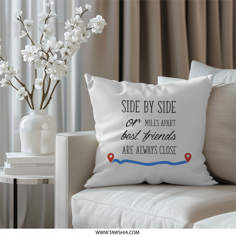 Best Friends Pillow, Distance Friendship Gift, Long Distance Pillow, Side by Side or Miles Apart, Friendship Decor, Keepsake, Throw Pillow - Tawshia