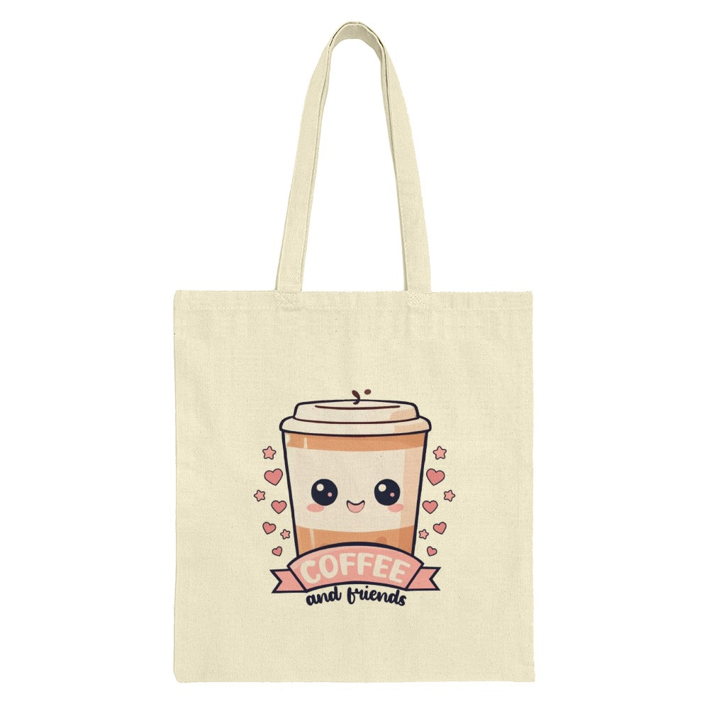 Coffee and Friends Tote Bag, Cute Kawaii Coffee Cup Graphic, Aesthetic Tote Bag, Daily Use Bag, Gift for Coffee Lovers - Tawshia
