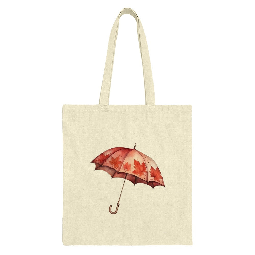 Autumn Umbrella Tote Bag, Fall Leaves Canvas Bag, Weather Art Shopping Bag, Seasonal Gift, Trendy Shoulder Bag - Tawshia