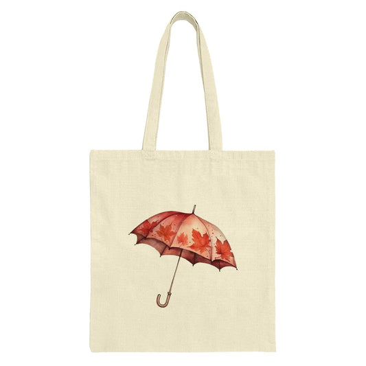 Autumn Umbrella Tote Bag, Fall Leaves Canvas Bag, Weather Art Shopping Bag, Seasonal Gift, Trendy Shoulder Bag - Tawshia