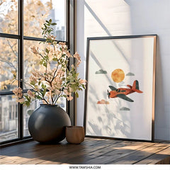 Airplane Wall Art, Airplane and Sun Print, Aviation Art, Kids Room Decor, Nursery Wall Art, Plane Art, Airplane Gift, Plane Lover Gift - Tawshia