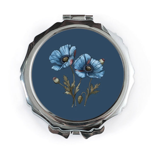 Blue Poppy Pocket Mirror, Floral Compact Mirror, Cute Makeup Mirror, Botanical Design, Flower Lover Gift, Purse Mirror, Travel Mirror - Tawshia