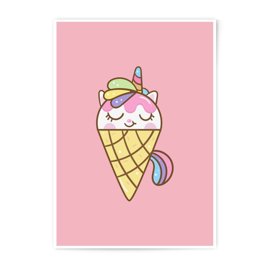 Ice Cream Unicorn, Photographic Prints, Cute Kawaii Art, Pink Kids Room Decor, Nursery Wall Art, Playroom, Colorful Prints - Tawshia