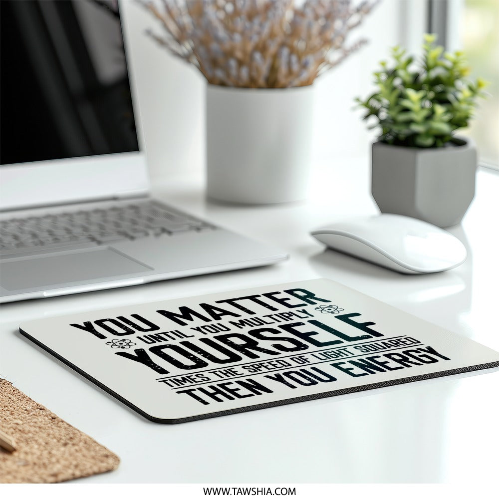 Science Pun Mouse Pad, Funny Physics Quote, Energy Equals MC Squared, Office Desk Decor, Geeky Gift, Math Lover Gift, Unique Mouse Pad - Tawshia