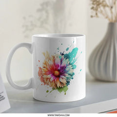 Watercolor Floral Mug, Colorful Flower Mug, Artistic Mug, Unique Mug Design, Coffee Mug, Tea Mug, Gift Mug, Mug for Her, Novelty Mug - Tawshia