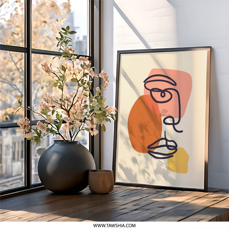 Abstract Face Wall Art, Minimalist Line Art, Modern Home Decor, Unique Artwork, Stylish Wall Decor, Contemporary Art Print - Tawshia