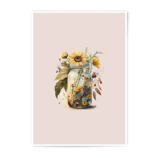 Sunflower Photographic Prints, Mason Jar Art Print, Watercolor Style, Floral Wall Decor, Home Decor, Flower Photography, Cottagecore - Tawshia